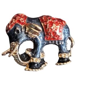 ELEPHANT pin brooch black red gold